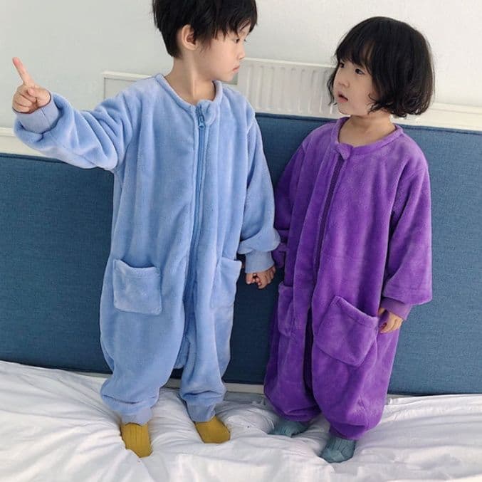 スリーパー 子供用ふわもこボアジッパー長袖スリーパー