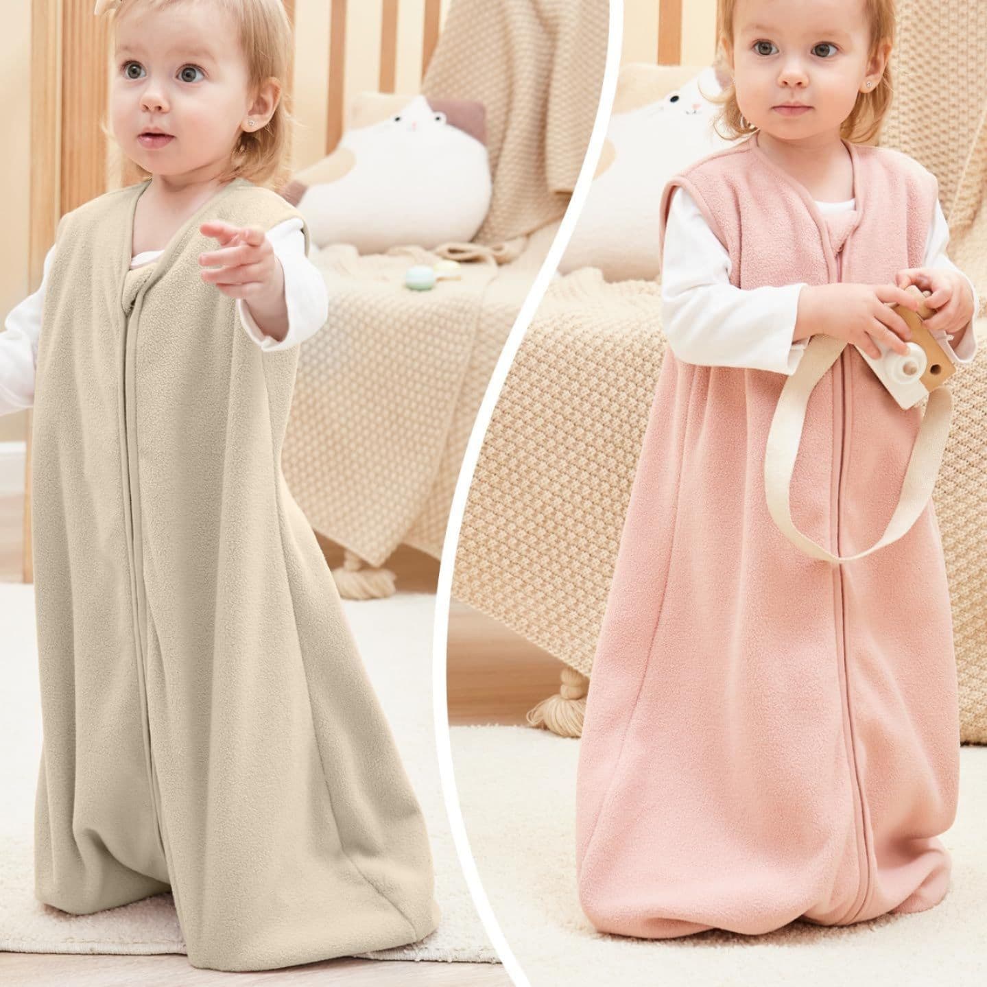 スリーパー 赤ちゃん用チャック付きふわふわ袖なしスリーパー