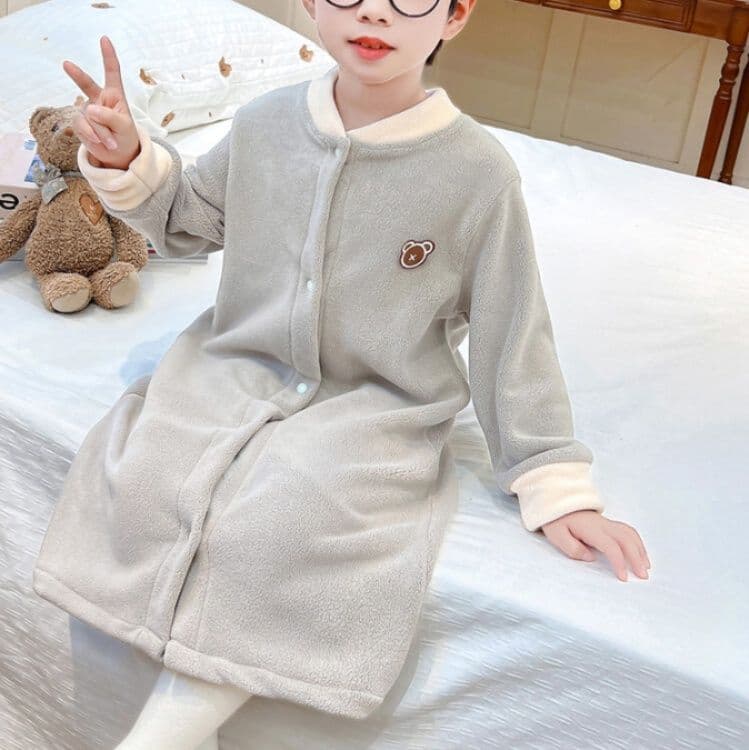 スリーパー くま刺繍ワンポイント配色切替長袖スリーパー