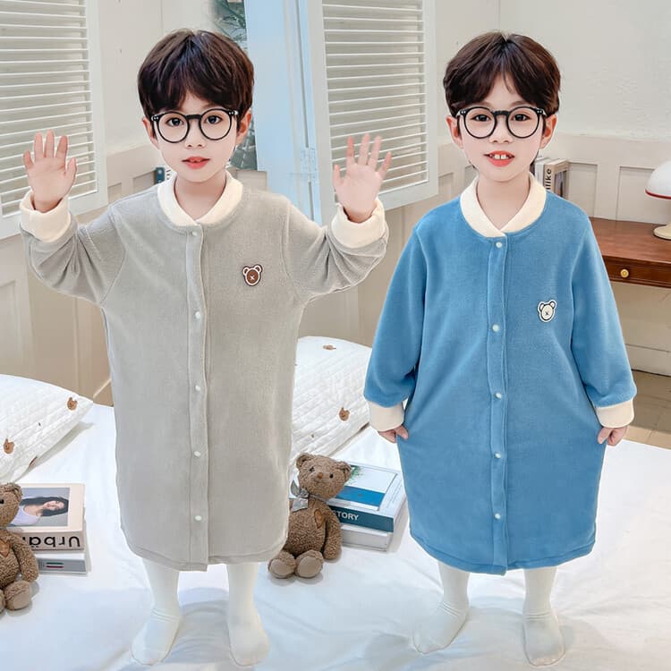 スリーパー くま刺繍ワンポイント配色切替長袖スリーパー