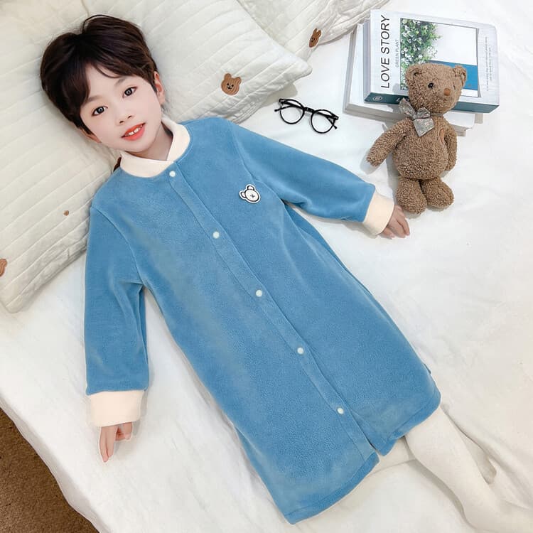 スリーパー くま刺繍ワンポイント配色切替長袖スリーパー